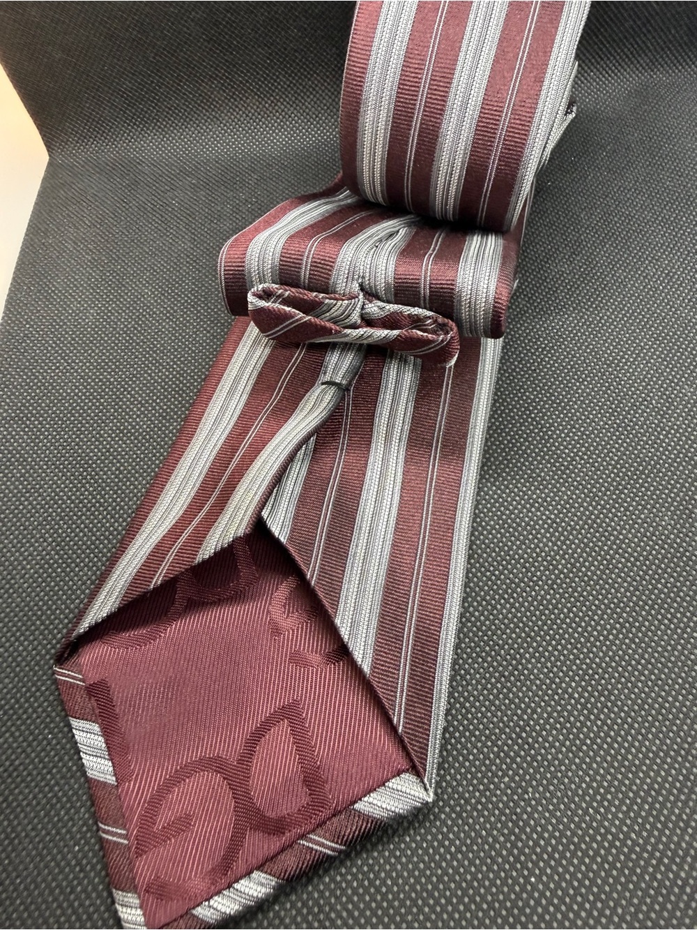 Dolce & Gabbana Italy Silk Tie Burgundy Gray Striped 59” x 3.5” - Picture 6 of 9